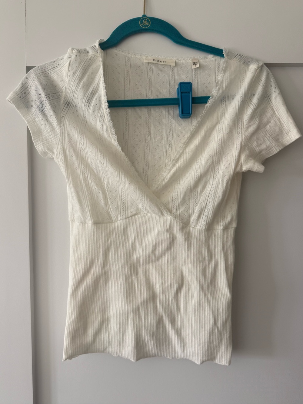 Doen White Knit V-Neck Lace-Detail Camisole